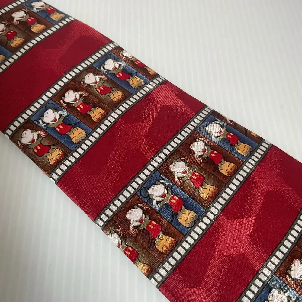 Vintage Disney Mickey Mouse Necktie 90s Tie Red Film Strip Character